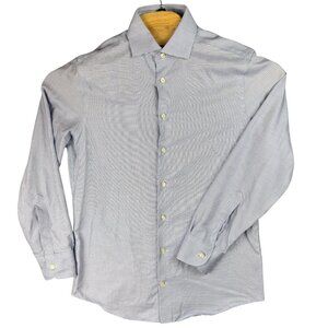 Charles Tyrwhitt Shirt Mens XL Blue White Slim Fit Checkered Non Iron Cotton